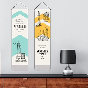 Set of 2 Mediterranean nautical canvas wall art featuring lighthouse and sailboat designs