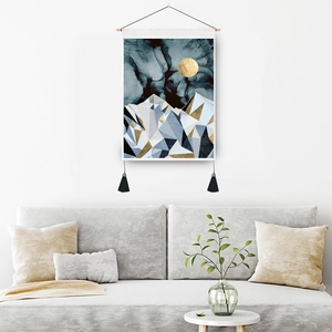 Modern geometric mountain sunrise wall tapestry with tassels for living room decor