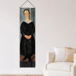 Art mural moderne avec tapisserie de peinture à l'huile Modigliani et franges noires