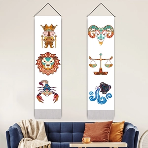 Modern Twelve Constellations Hanging Tapestry Geometric Zodiac Wall Art Decor With Wooden Rod And Tassel Home Decoration