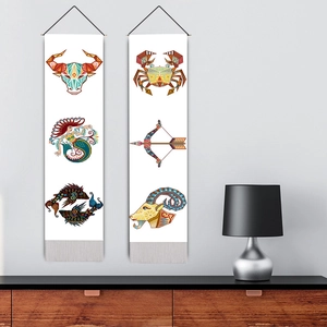 Vertical wall tapestry set with geometric zodiac designs and decorative tassels