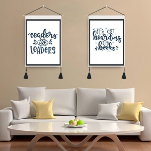 Inspirational English Slogans Wall Hanging Tapestry With Wood Rod And Tassels Polyester Cotton Scroll Art Poster For Library Office Home Decor