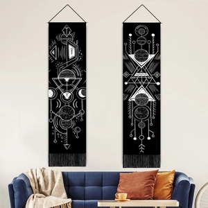 Hanging Tapestry Wall Art Bohemian Polyester Cotton Decorative Banner Wooden Pole Tassels Astrology Sun Moon All Seeing Eye