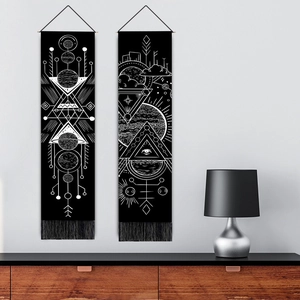 Modern minimalist solar system wall art set with black base and white geometric patterns