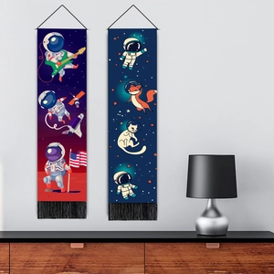 Nordic space astronaut hanging tapestries with black tassels for modern kid bedroom decor