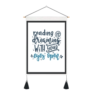 Minimalist canvas wall scroll with inspirational quote reading is dreaming with eyes open