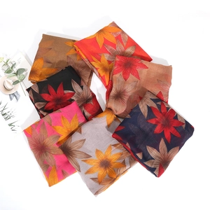 Lightweight floral print voile scarves in six vibrant colors for spring and summer