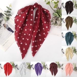 Detailed grid showing polka dot chiffon scarves in various colors with a soft texture