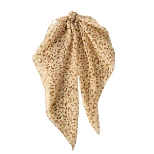 Lightweight leopard print chiffon scarf in beige and pink tones on white background