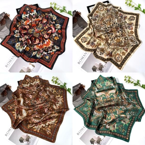 Detailed paisley and shell print silk scarves in four elegant bohemian colors