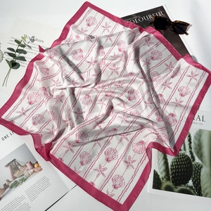 70cm satin square scarf with starfish and shell print for women, elegant beach style