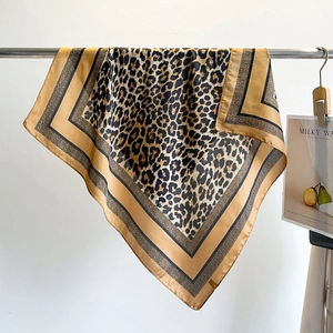 Elegant 70cm leopard print silk neck scarf for women with vintage patterns on a hanger