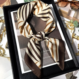 Women Fashion Satin Square Scarf Leaf Print Silk Feel Bandana Geometric Stripe Neck Kerchief For Daily Party Accessories