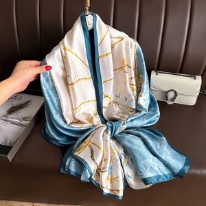 Vintage Chinese Style Magnolia Floral Print Satin Scarf For Women Long Satin Like Elegant Shawl Wrap Lightweight