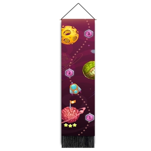 Décoration murale verticale astronaute avec planètes, niveaux et pompons noirs