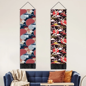 Japanese wall tapestry with Fuji mountain and crane design for restaurant decor