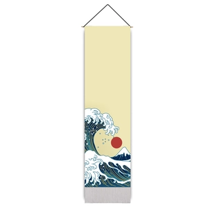 Japanese wall scroll tapestry featuring Great Wave off Kanagawa and Mount Fuji