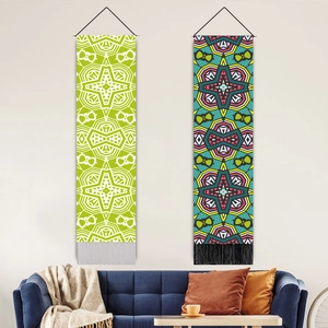 Long Wall Hanging Tapestry Cotton Linen Geometric Pattern Tassels Wooden Pole Rope Bohemian Ethnic Style Home Decor