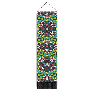 Arabian Turkish style colorful geometric wall hanging tapestry with black fringe and tassels