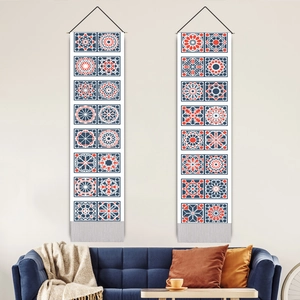 Mandala Geometric Wall Tapestry Cotton Linen Hanging Painting With Wood Rod And Tassel Nordic Style For Home