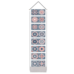Arabic style cotton linen wall hanging with blue and orange mandala geometric patterns