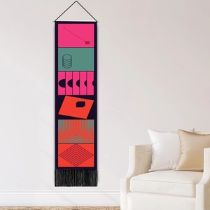 Decorazione da parete boho geometrica astratta con nappe nere per soggiorno moderno