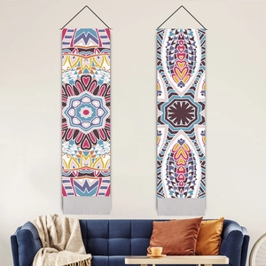 Mandala Bohemian Wall Hanging Tapestry Long Vertical Fabric Decorative Art With Wooden Rod And Tassels