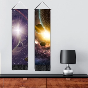 Modern space planet wall hanging set with nebula prints and decorative black tassels