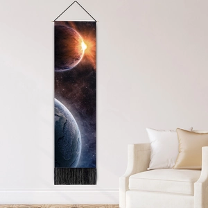 Space planet cosmos digital print scroll tapestry with black tassels for wall decor