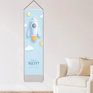 Cartoon rocket wall tapestry with tassels for kids room and it's a boy slogan
