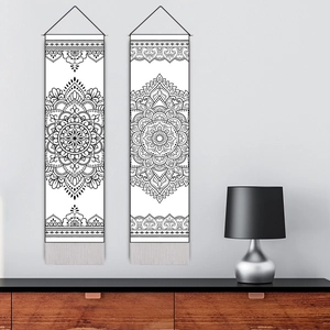 Lot de tentures murales mandala bohème avec motifs noir et blanc et pompons décoratifs