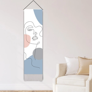 Tapisserie murale nordique minimaliste avec art linéaire abstrait et décor à franges