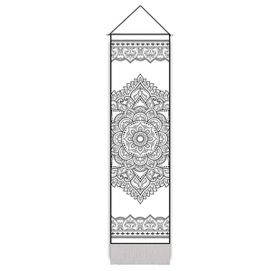 Tapisserie mandala bohème minimaliste avec tige en bois et pompons pour décoration