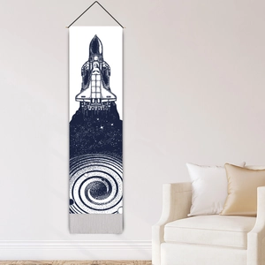 Vertical astronaut space shuttle tapestry mural for minimalist boys room decor