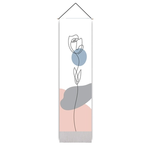Décoration murale minimaliste avec rose linéaire et formes géométriques sur cadre bois