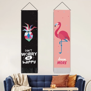 Tapisseries murales nordiques avec flamant et ananas et franges pour décoration
