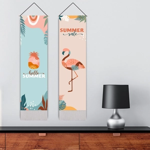 Ensemble de tapisseries murales flamant et ananas de style nordique avec pompons décoratifs