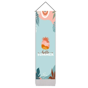 Détail de la tapisserie murale Hello Summer avec motif ananas, feuilles et franges