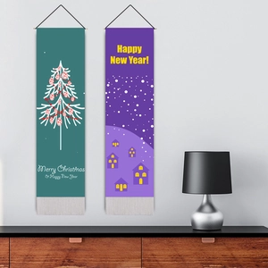 Christmas wall tapestries with festive tree prints and white tassels for home decor