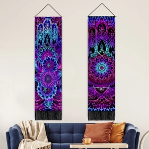 Mandala Hamsa Hand Wall Hanging Tapestry Polyester Cotton Fabric Decorative Scroll With Tassels Bohemian Style Home