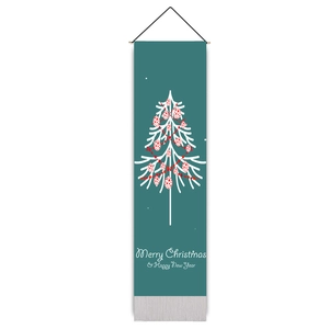 Deep green Christmas tree wall hanging banner with Merry Christmas message and wooden rod