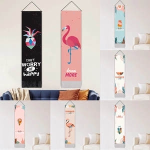 Tapisserie Murale Suspendue Coton Lin Avec Tige En Bois Gland Flamant Rose Ananas Style Tropical Pour Maison