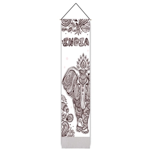 India elephant mandala wall tapestry with decorative artistic lettering and black hanging rope