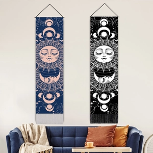 Bohemian sun and moon phase wall hanging tapestry with tassels for home wall decor