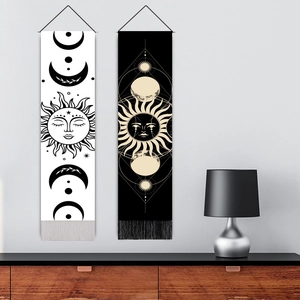 Nordic Sun and Moon wall tapestry set with tassels for mystical home decor