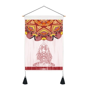 Nordic yoga meditation wall tapestry with mandala pattern and wood hanging pole