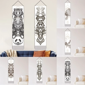 Tapisserie Verticale Longue Suspension Murale Polyester Coton Animal Totem Art Tribal Avec Tige En Bois Gland Pour Salon Chambre