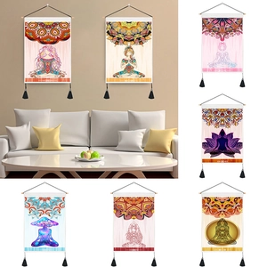 Yoga Meditation Wall Tapestry Hanging With Wood Rod And Tassels Mandala Bohemian Zen Style Decorative Poly-Cotton