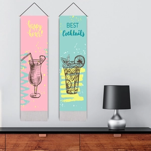 Modern wall tapestries with cocktail illustrations and tassels for home wall decor