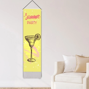 Modern wall hanging tapestry with Summer PARTY print and tassels for home decor